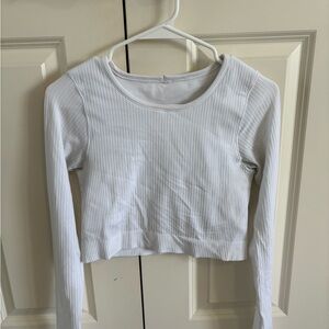 Lululemon White Cropped Ribbed Long Sleeve Top